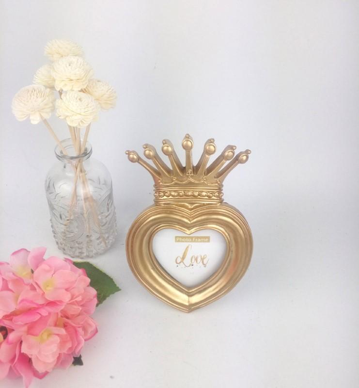 Love Heart Shape Golden Crown Resin Photo Frame Home Decor Desktop Picture Frame