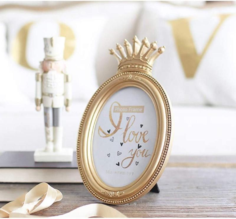 Oval Shape Golden Crown Resin Photo Frame Home Decor Desktop Picture Frame