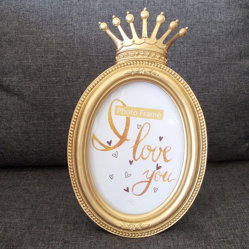 Oval Shape Golden Crown Resin Photo Frame Home Decor Desktop Picture Frame