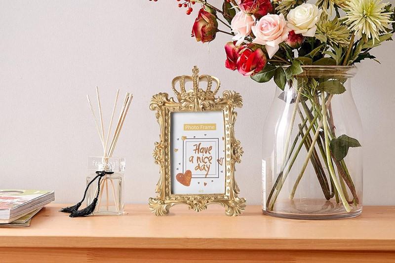 Luxurious Golden Crown Resin Photo Frame Home Decor Desktop Picture Frame