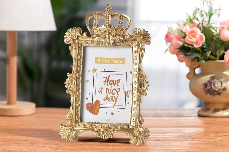 Luxurious Golden Crown Resin Photo Frame Home Decor Desktop Picture Frame