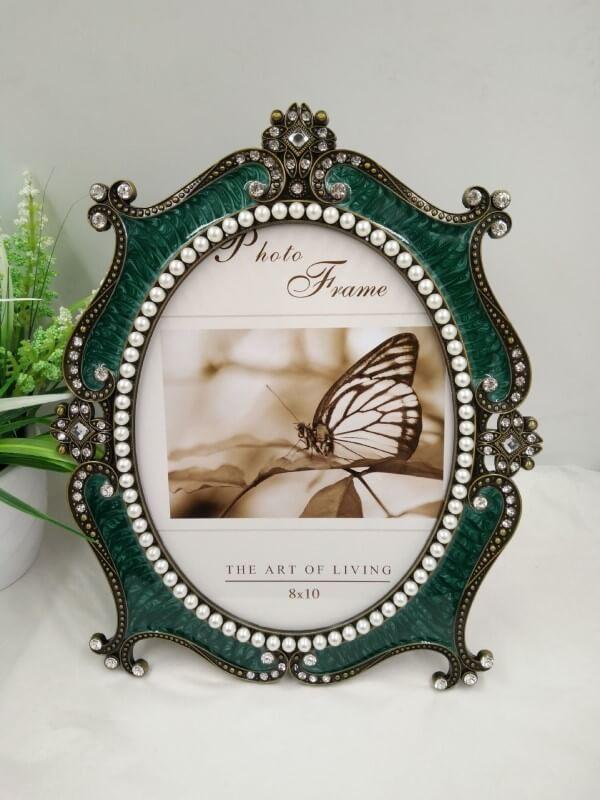 Green Metal Ellipse Pearl Retro Antique Photo Frames for Wall Tabletop Desktop Frame Home Decor Display Pictures