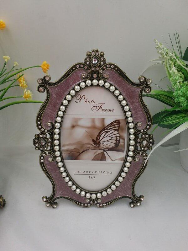 Purple Metal Ellipse Pearl Retro Antique Photo Frames for Wall Tabletop Desktop Frame Home Decor Display Pictures