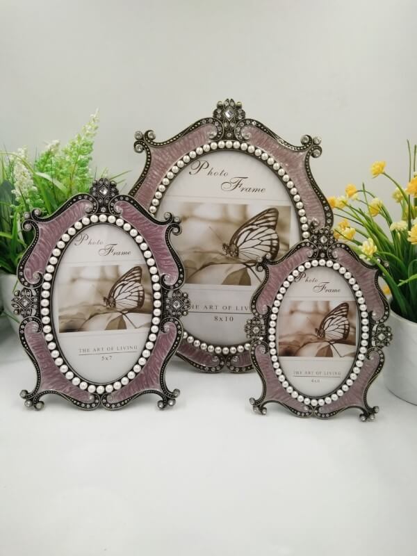 Purple Metal Ellipse Pearl Retro Antique Photo Frames for Wall Tabletop Desktop Frame Home Decor Display Pictures