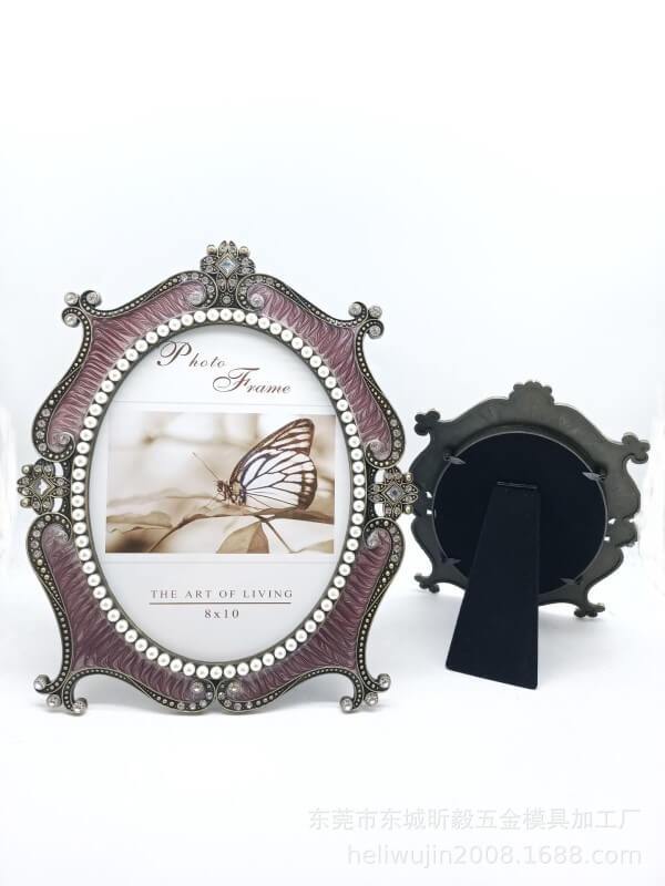 Purple Metal Ellipse Pearl Retro Antique Photo Frames for Wall Tabletop Desktop Frame Home Decor Display Pictures