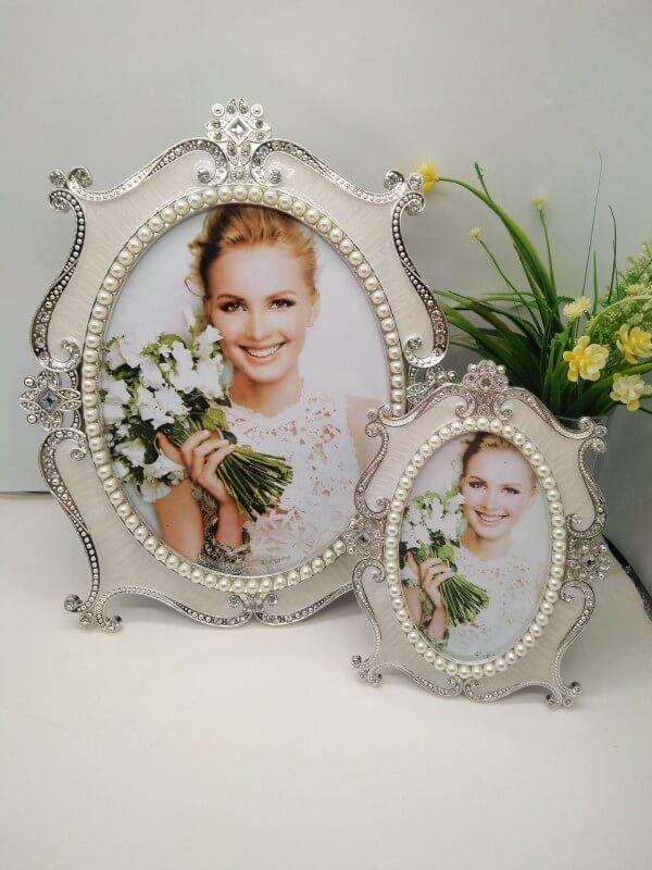 White Metal Ellipse Pearl Retro Antique Photo Frames for Wall Tabletop Desktop Frame Home Decor Display Pictures