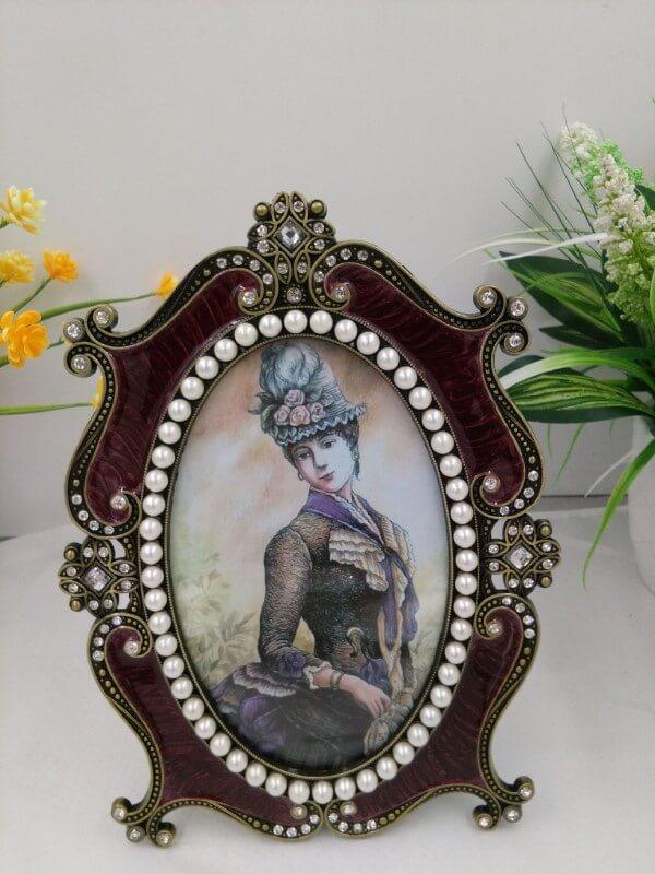 Red Brown Metal Ellipse Pearl Retro Antique Photo Frames for Wall Tabletop Desktop Frame Home Decor Display Pictures