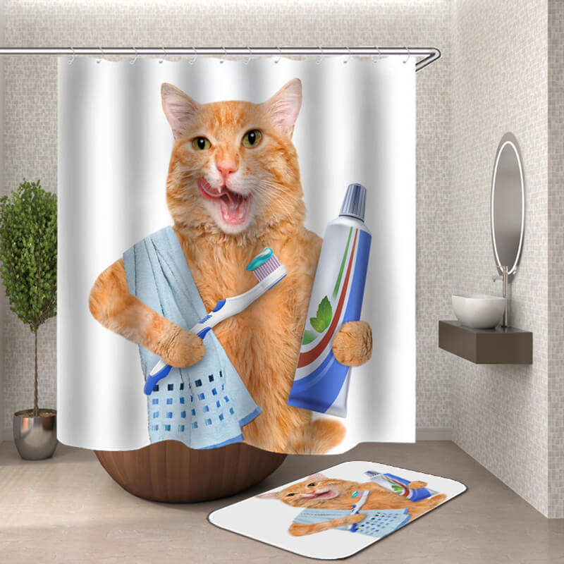 Funny Animals Shower Curtain for Bathroom with Hooks