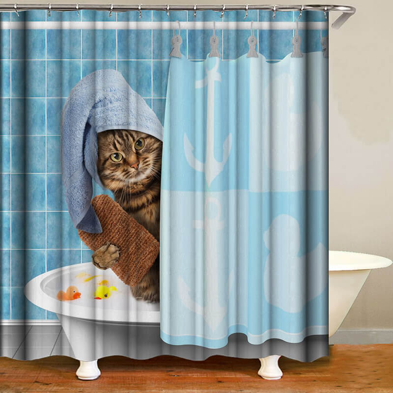 Funny Animals Shower Curtain for Bathroom with Hooks