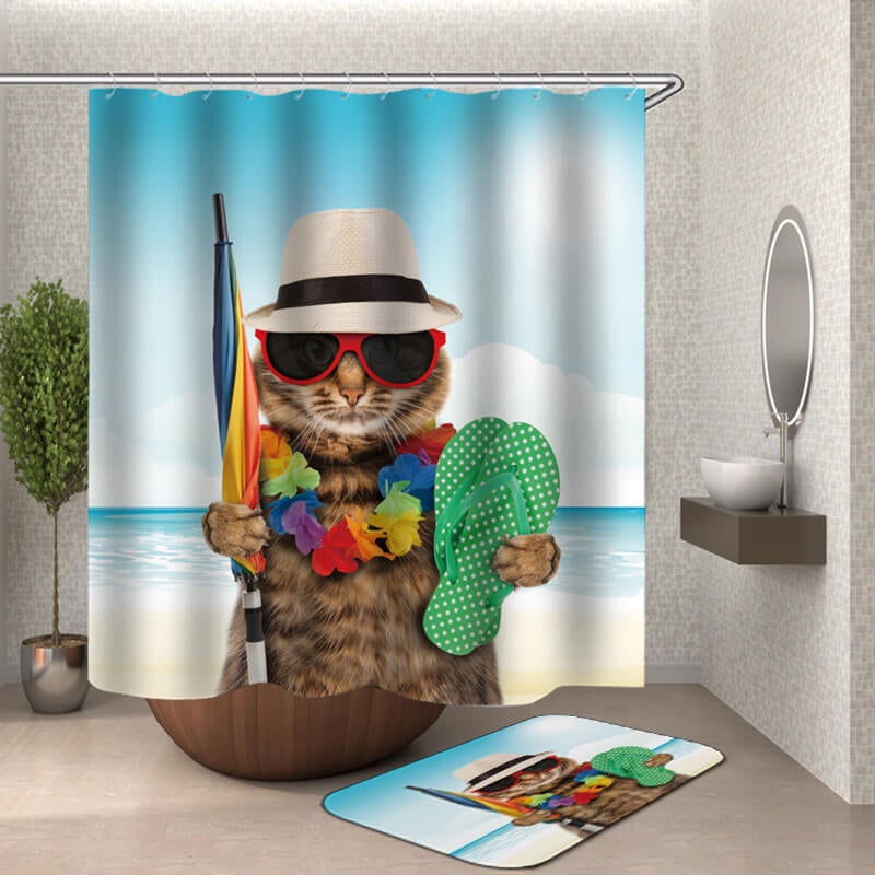 Funny Animals Shower Curtain for Bathroom with Hooks