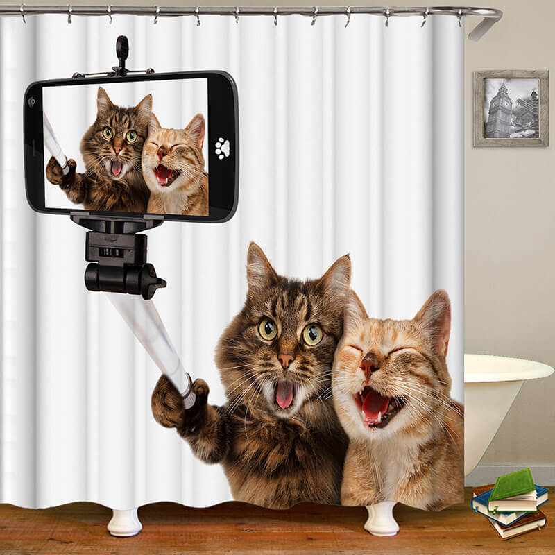 Funny Animals Shower Curtain for Bathroom with Hooks