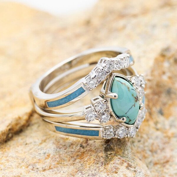 Cut Turquoise Diamond Decoration Set Ring