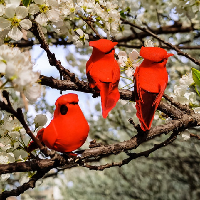 Feathered Cardinal Birds Tree Ornaments