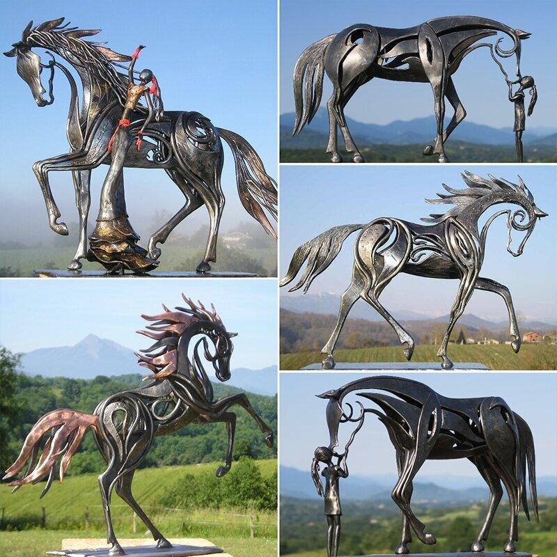 Kiss Horse Sculpture Modern Statue Rustic Metal Art Men Gift