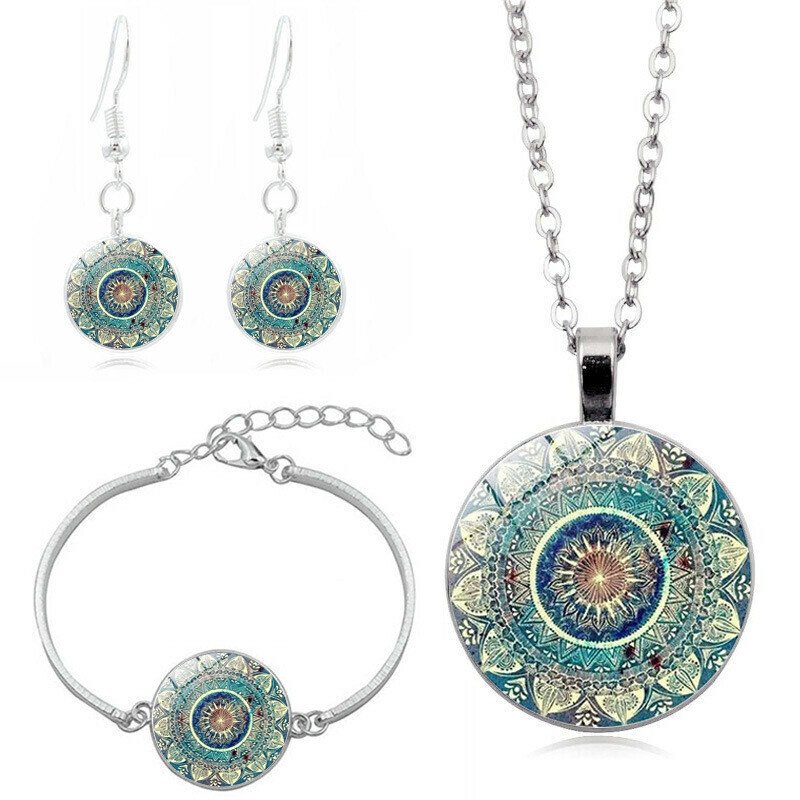 Time Gem Cabochon Pendant Jewelry Set