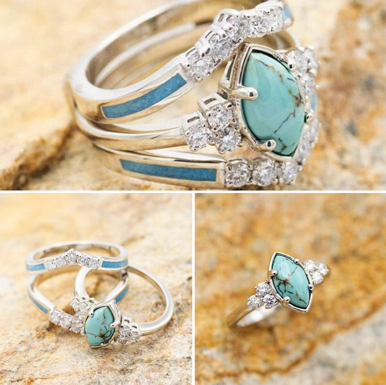 Cut Turquoise Diamond Decoration Set Ring