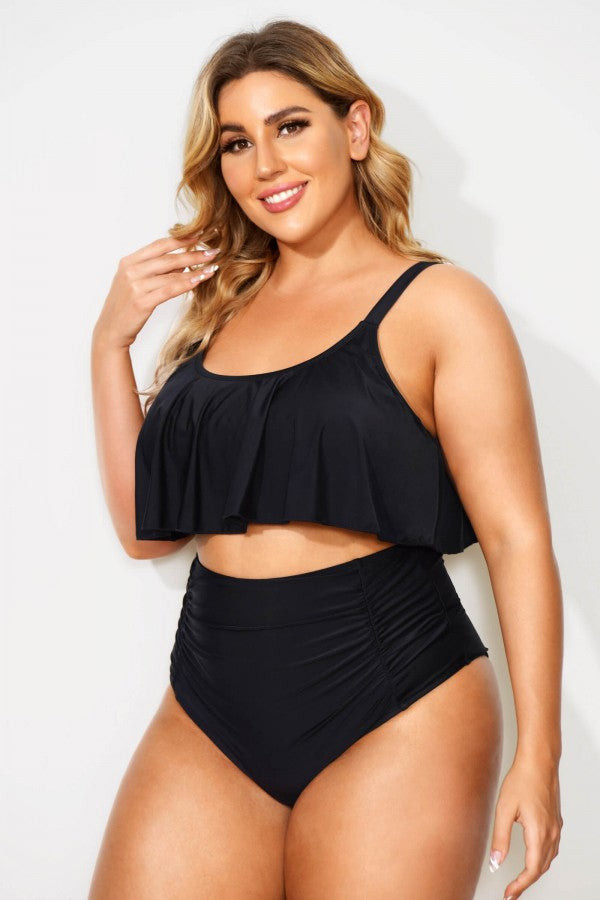 Black Sexy Scoop Neck High Waist Bikini Set