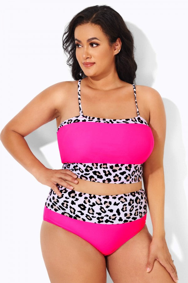 Neon Pink Leopard Women Swim Bikini Swimsuit