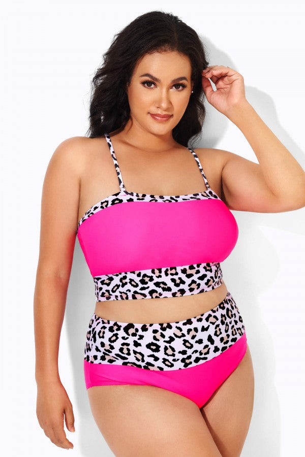 Neon Pink Leopard Women Swim Bikini Swimsuit