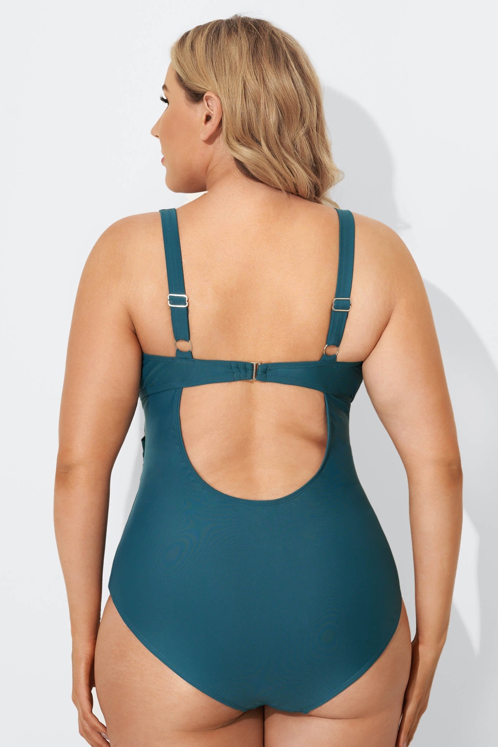 Green Modest Cut-out One Piece Swimsuit For Lady