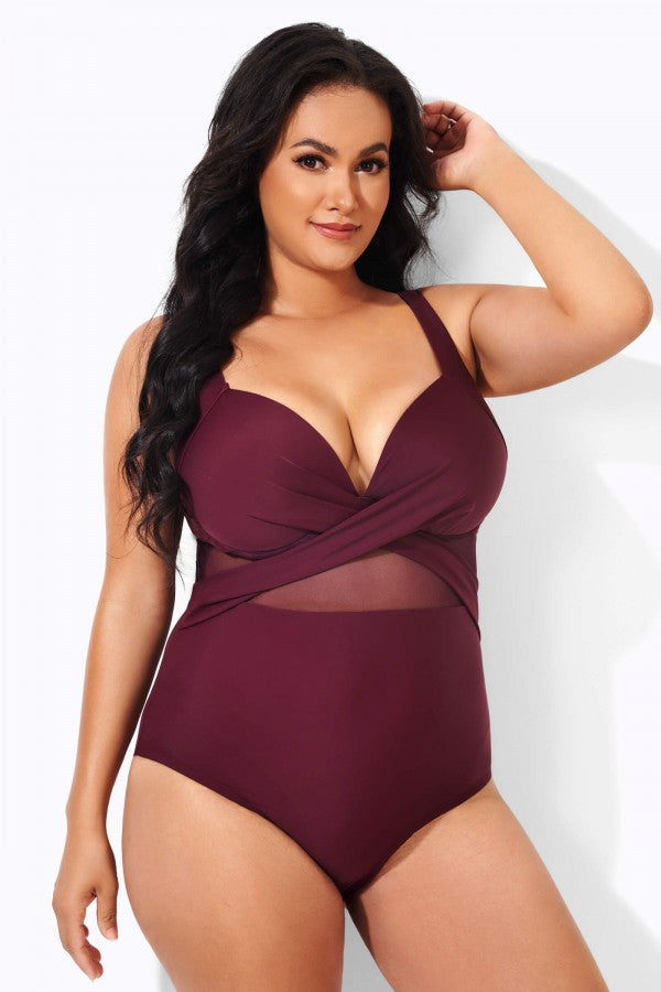 Boss Cut Out Mesh Underwire One Piece Swimsuit