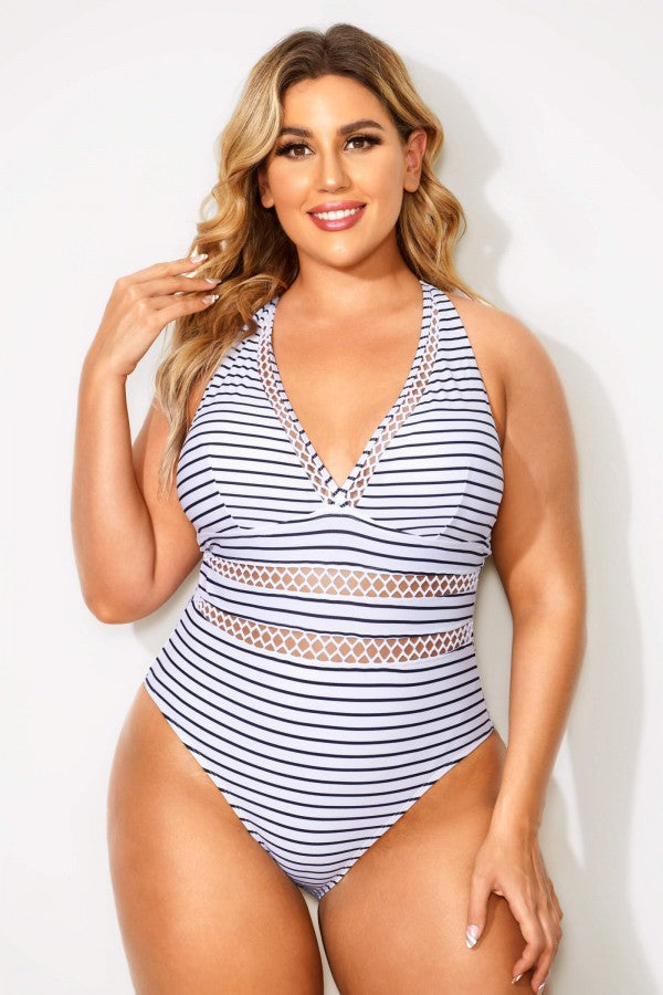 Boss Lattice Plunge V-neck One Piece Swimsuit