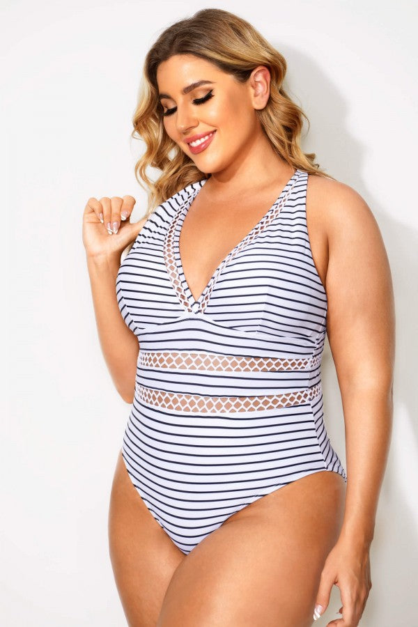 Boss Lattice Plunge V-neck One Piece Swimsuit