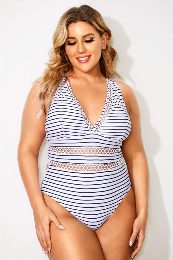 Boss Lattice Plunge V-neck One Piece Swimsuit