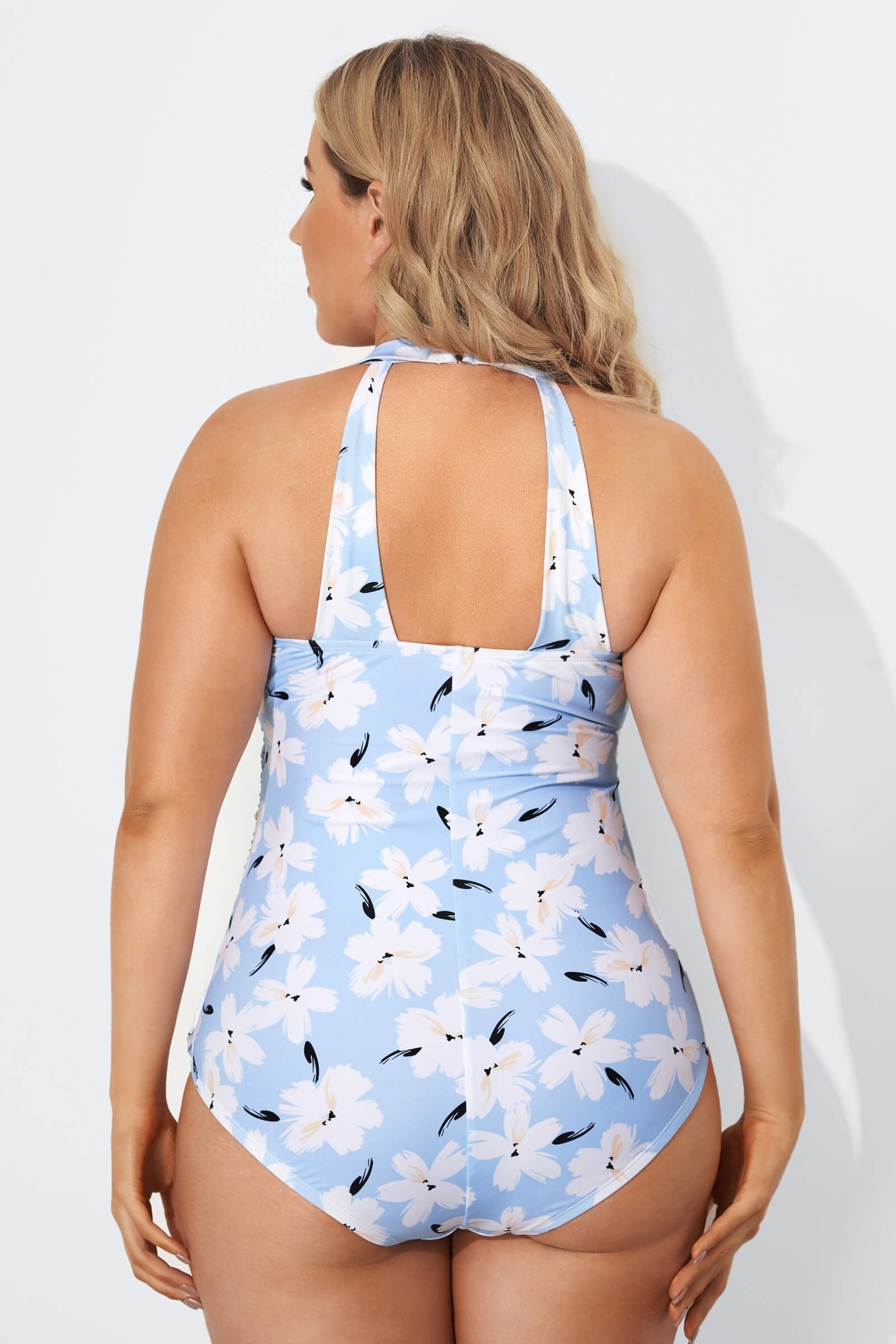 Floral Printed Sexy Sarong Front One Piece Swimsuit