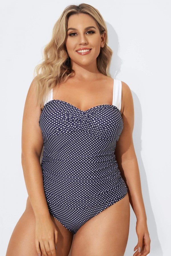 Navy & White Polka Dots Retro One Piece Swimsuits