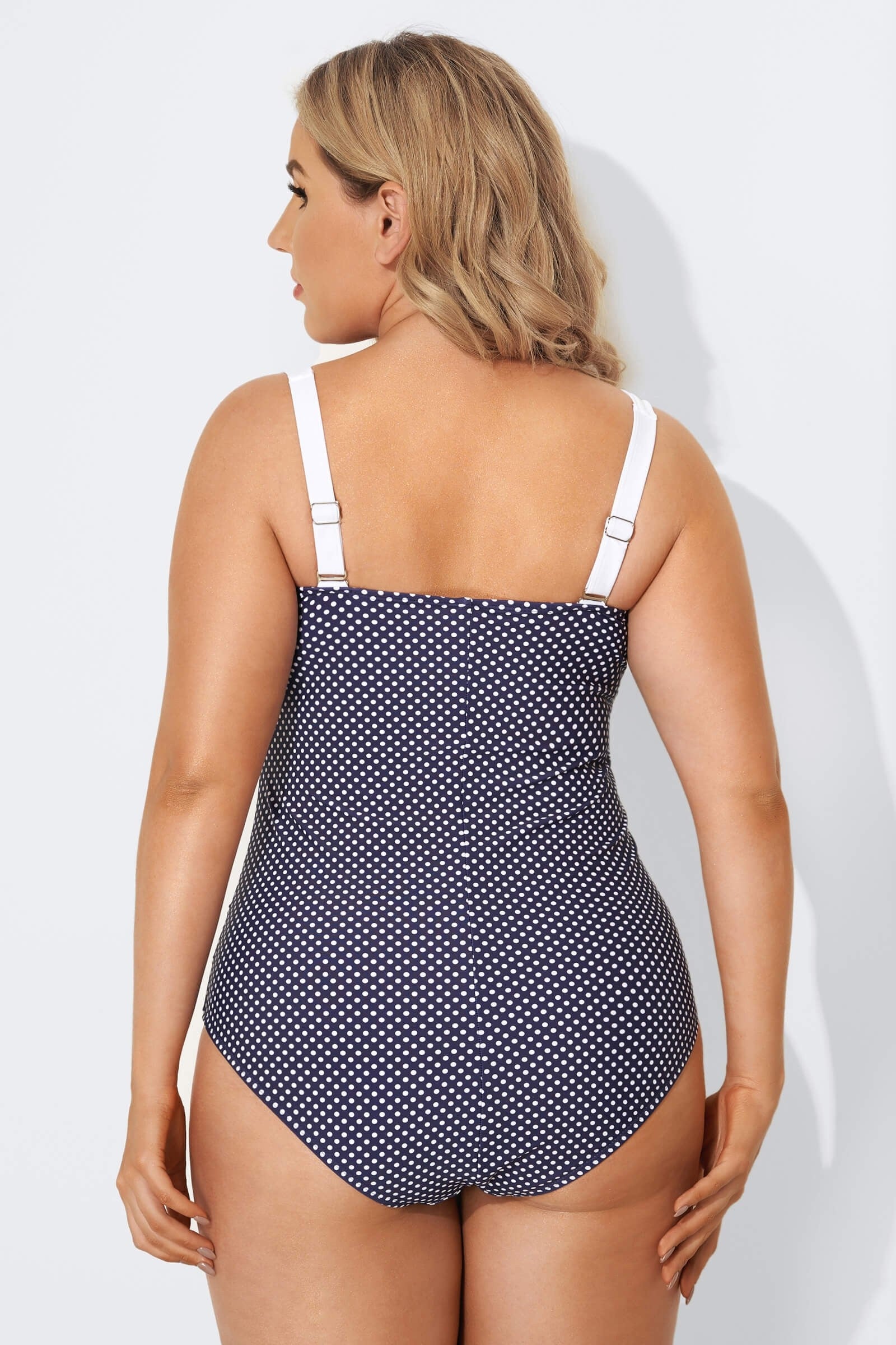 Navy & White Polka Dots Retro One Piece Swimsuits