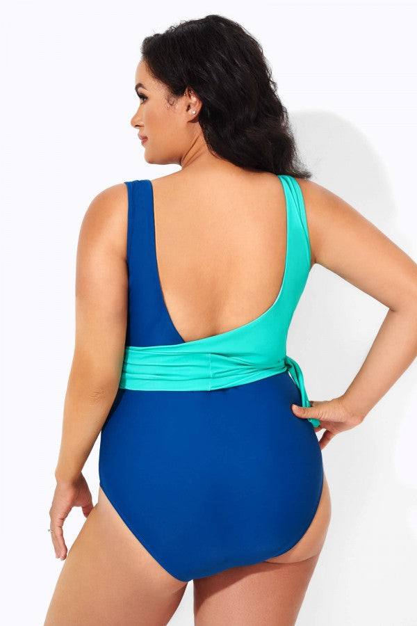 V-neck Crossover Tie Wrap One Piece Swimsuit