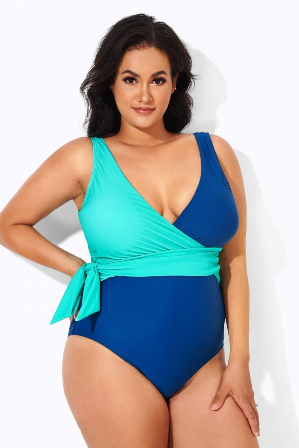 V-neck Crossover Tie Wrap One Piece Swimsuit