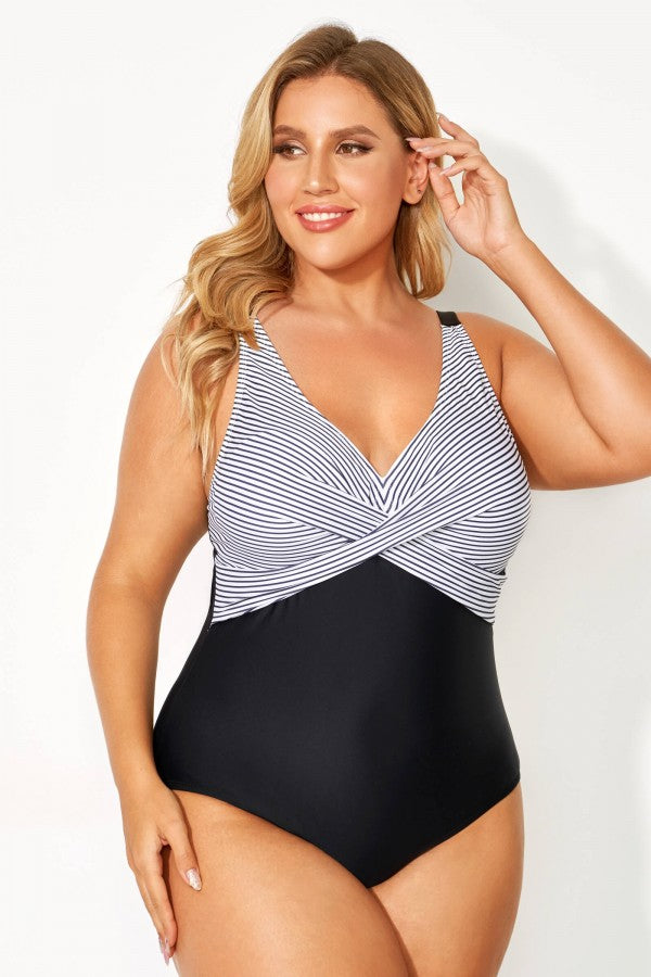 Stripe Adjustable Straps Elegant One Piece Swimsuit