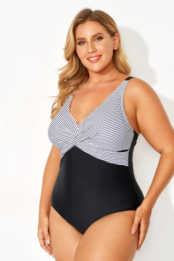 Stripe Adjustable Straps Elegant One Piece Swimsuit