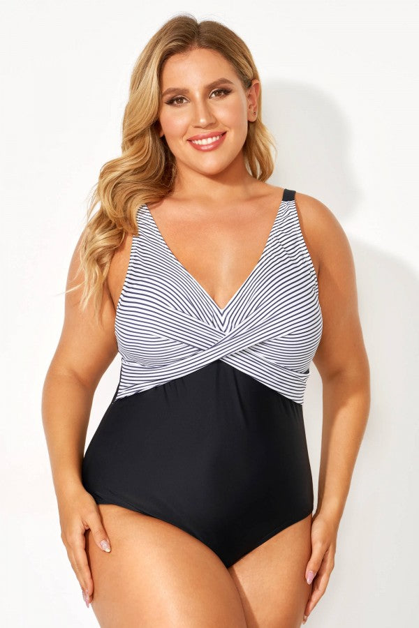 Stripe Adjustable Straps Elegant One Piece Swimsuit