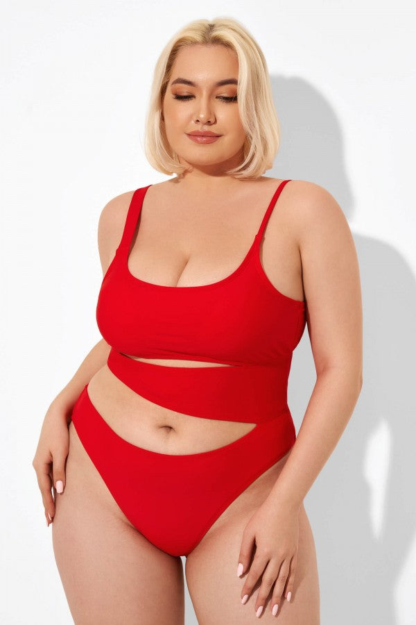 Red Cut Outs Hollow Out One Piece Swimsuit