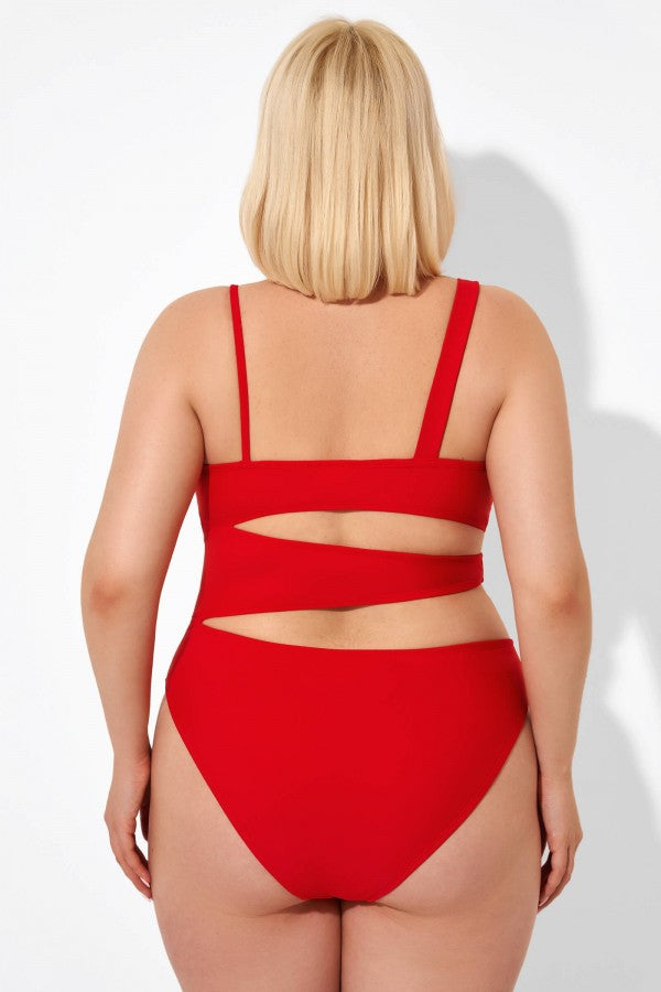 Red Cut Outs Hollow Out One Piece Swimsuit