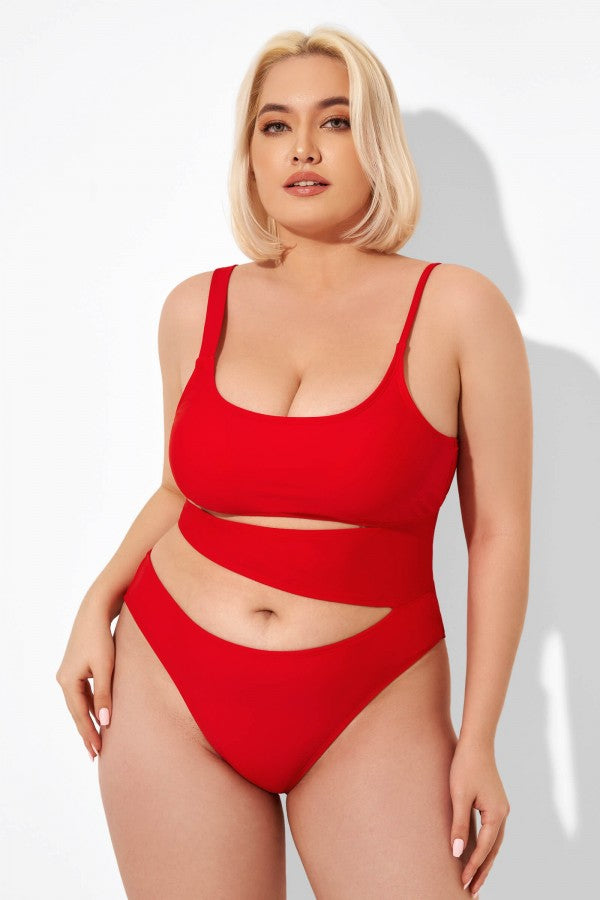 Red Cut Outs Hollow Out One Piece Swimsuit