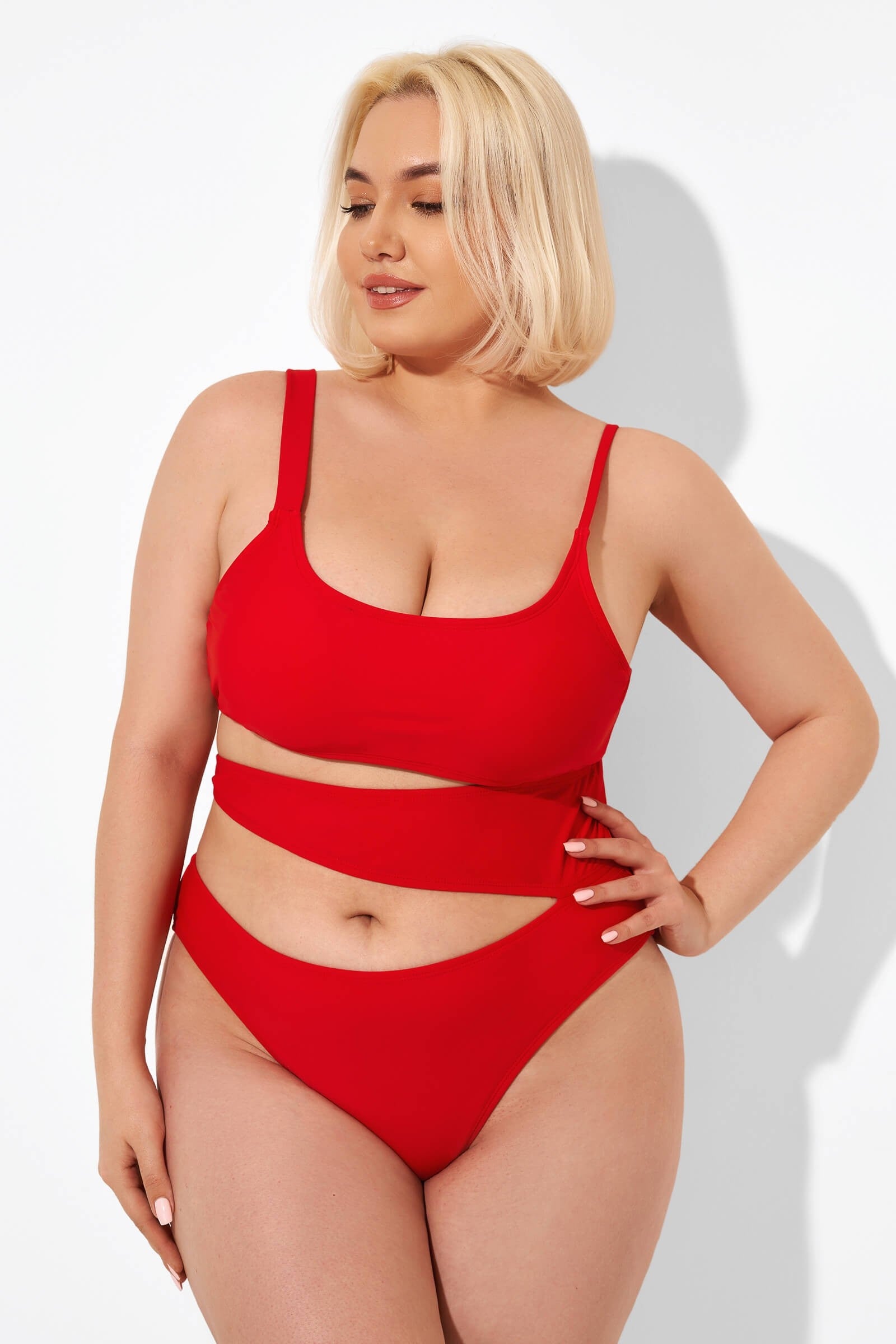 Red Cut Outs Hollow Out One Piece Swimsuit