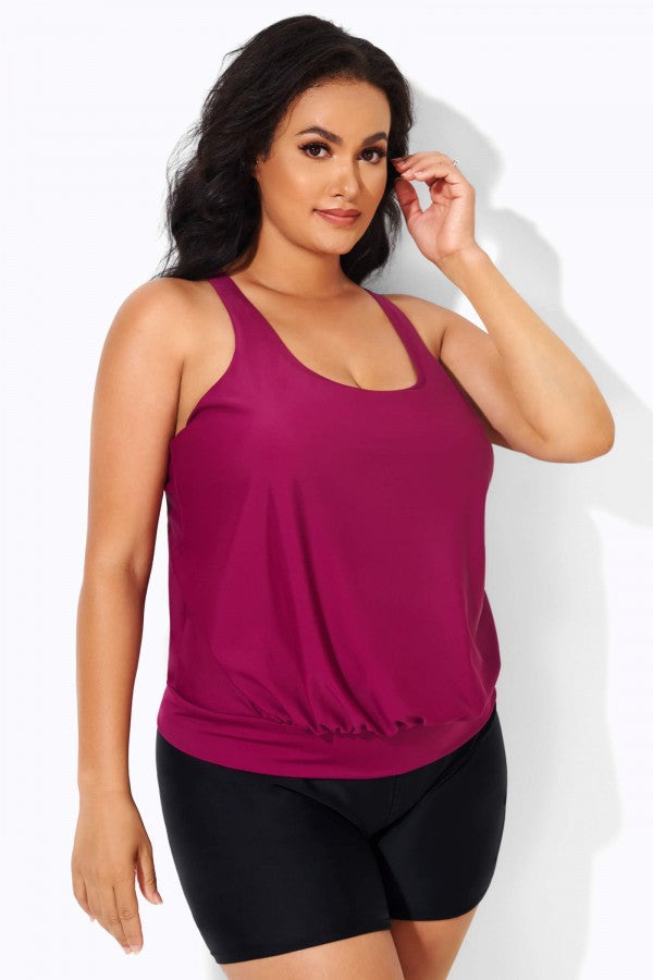 Wine Racerback Classic Blouson Tankini Top