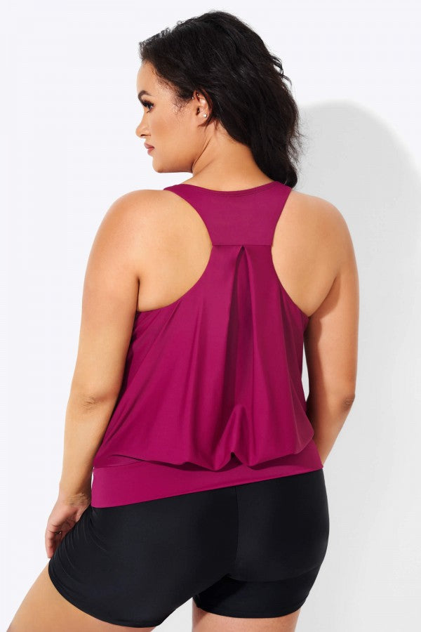 Wine Racerback Classic Blouson Tankini Top