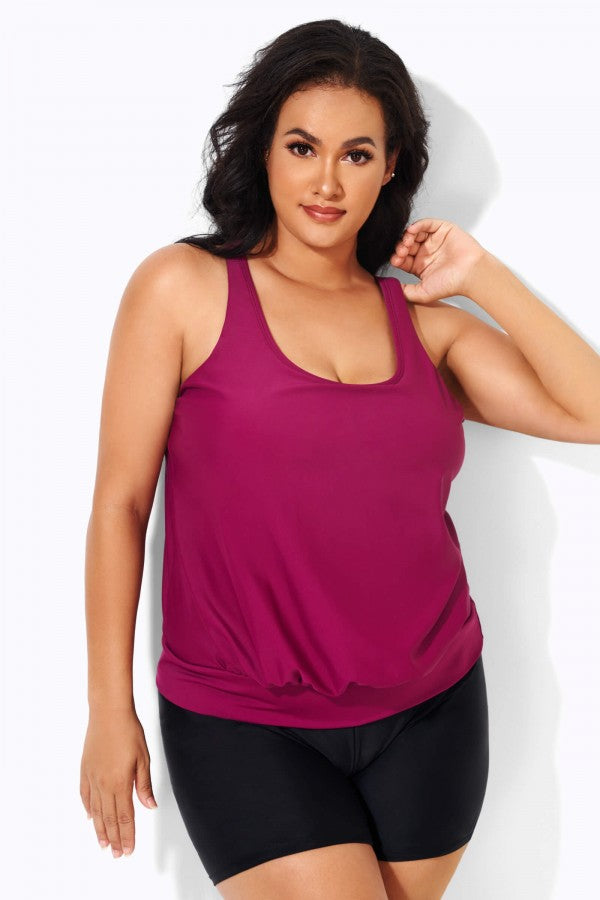 Wine Racerback Classic Blouson Tankini Top