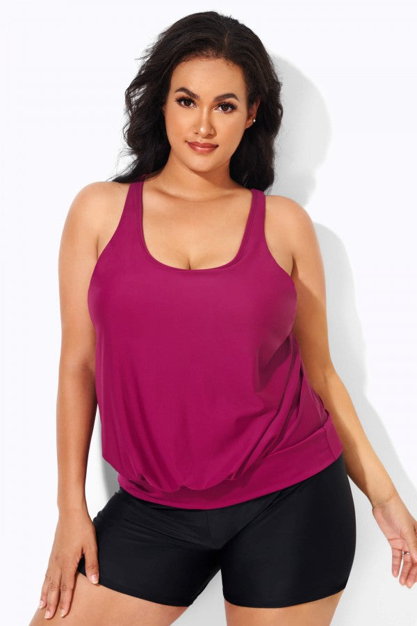 Wine Racerback Classic Blouson Tankini Top