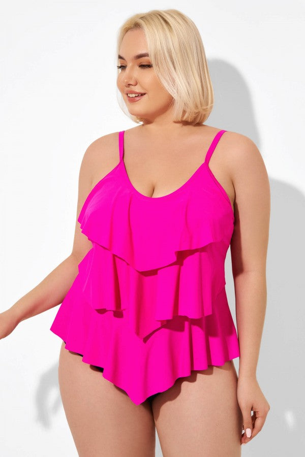 Pink Vintage Round Neck Women Tankini Top