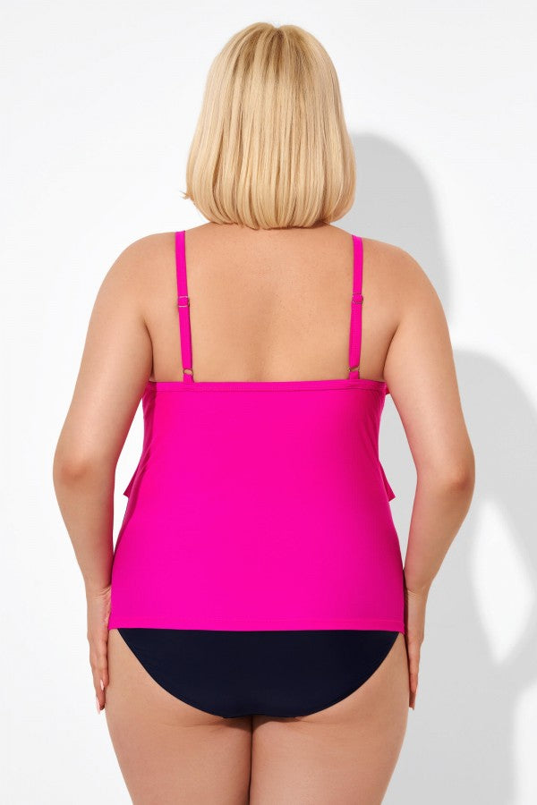 Pink Vintage Round Neck Women Tankini Top