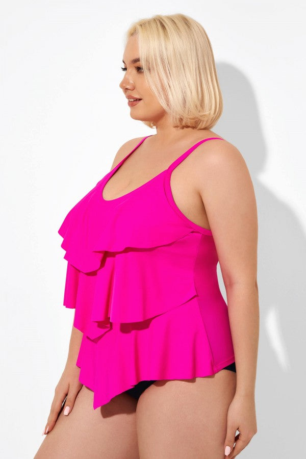 Pink Vintage Round Neck Women Tankini Top