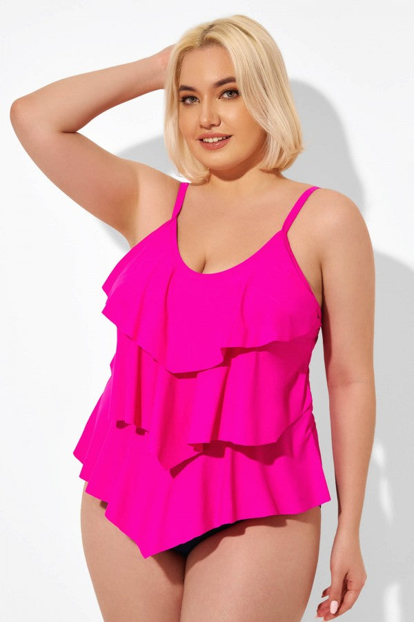 Pink Vintage Round Neck Women Tankini Top