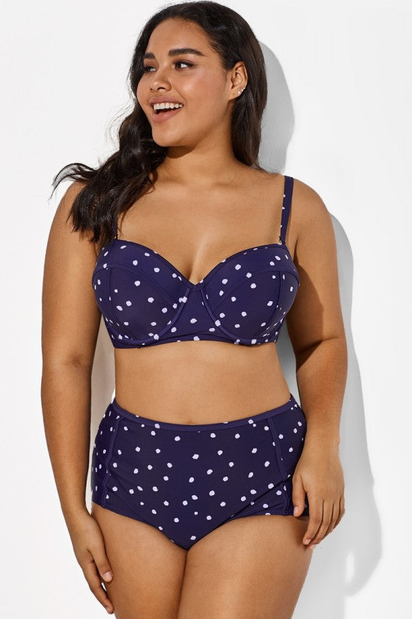 Navy Dots High Waist Underwire Bikini Set