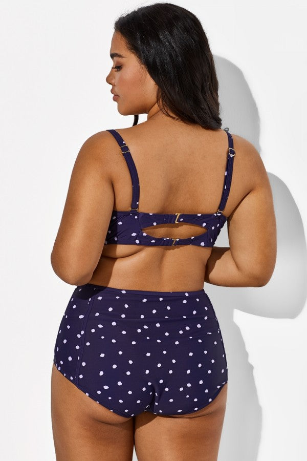 Navy Dots High Waist Underwire Bikini Set